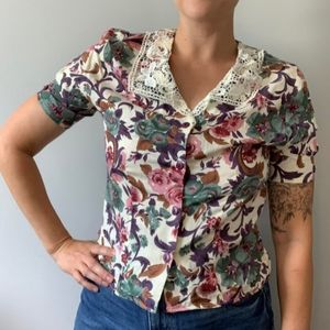 Vintage floral and lace blouse